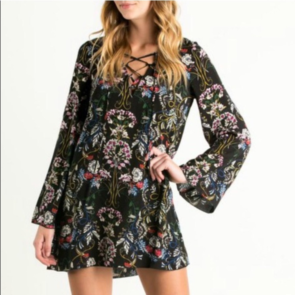 The Nora Lace Up Floral Print Tunic Dress